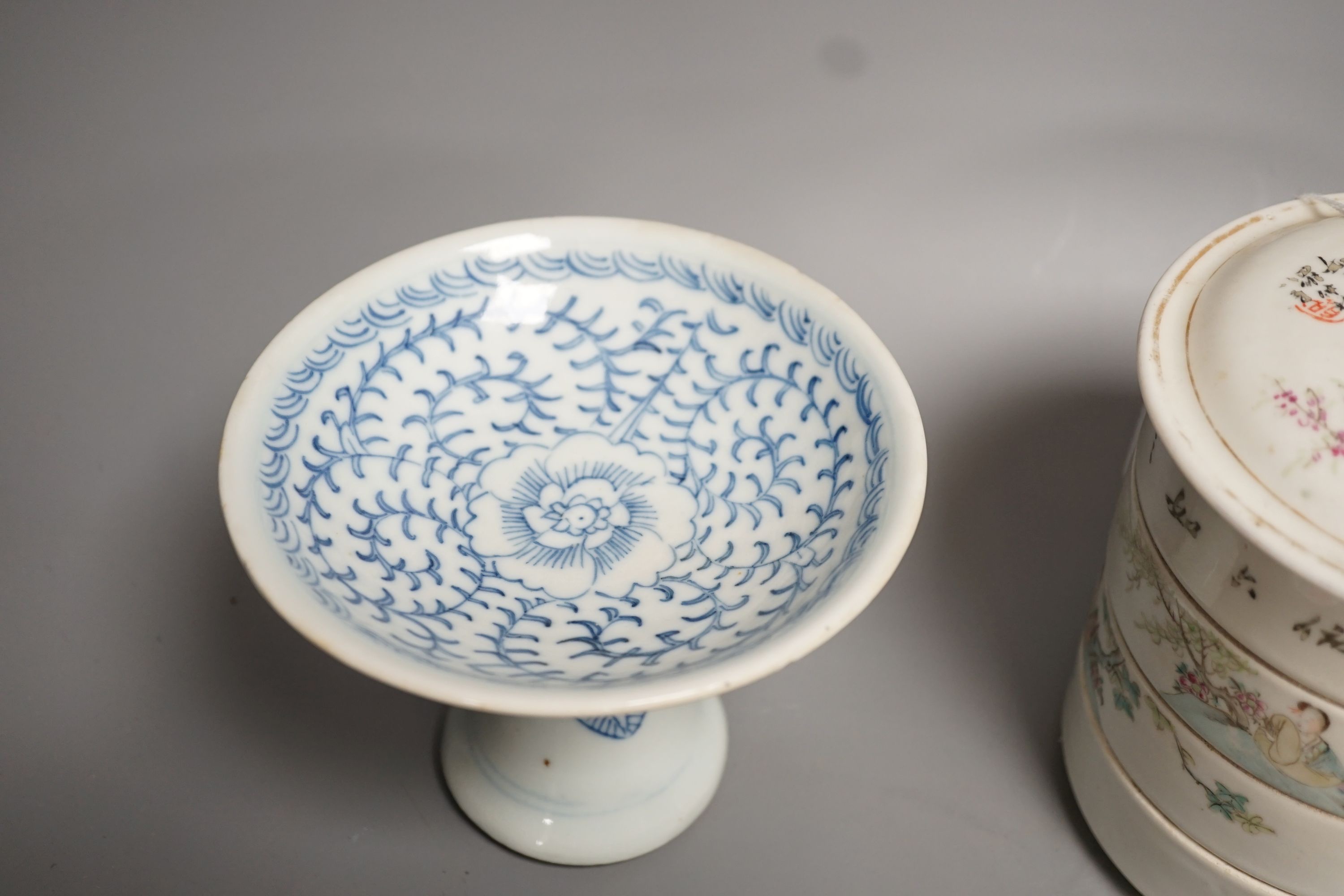 A mixed group of 19th/early 20th century Chinese porcelain vessels, stem dishes etc.